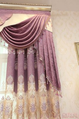 米瀾布藝 歐式客廳臥室紫色雪尼爾繡花窗簾布，廠家直銷打造家居藝術